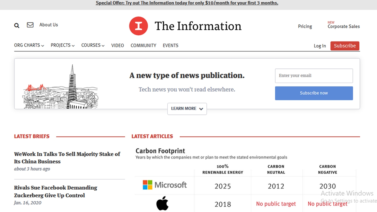 The Information يتميز The Information بأنه يقدم كل ما يتعلق بصناعة الكونولوجيا فإذا كنت تريد تعلم التقنية والعمل بها لن تجد أفضل من هذا الموقع، يضم الموقع أيضًا العديد من الأفلام الوثائقية الرائعة التي تدور حول العديد من موضوعات التقنية الهامة، يقدم ايضًا أهم وأحدث الاخبار المتعلقة بعالم التقنية.
